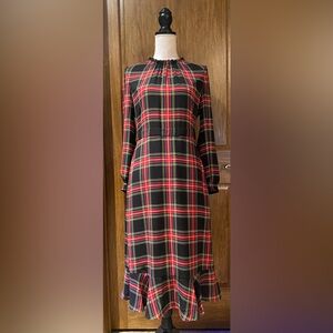 J. Crew Black and Red Plaid Long Sleeve Dress